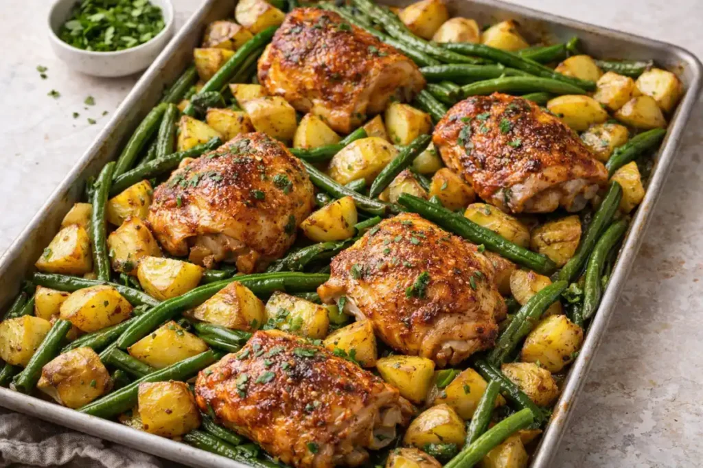 sheet pan chicken thighs with potatoes and green beans